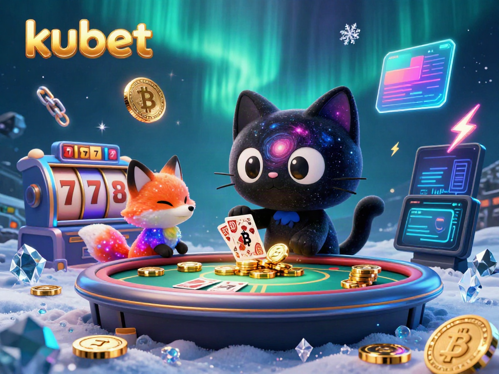Engage with kubet's vibrant cosmic casino atmosphere featuring a black hole cat and colorful fox.