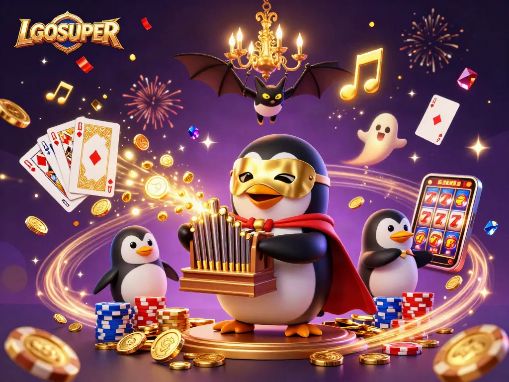 Play exciting games with LGOSUPER as golden coins cascade amidst poker cards and festive effects.