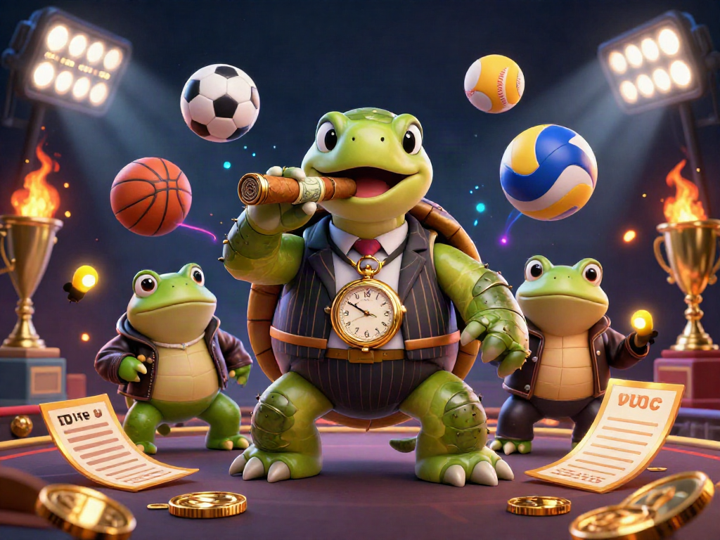 Engage with Online Cricket ID and enjoy a vibrant 3D scene featuring a turtle and bullfrogs with animated sports elements.