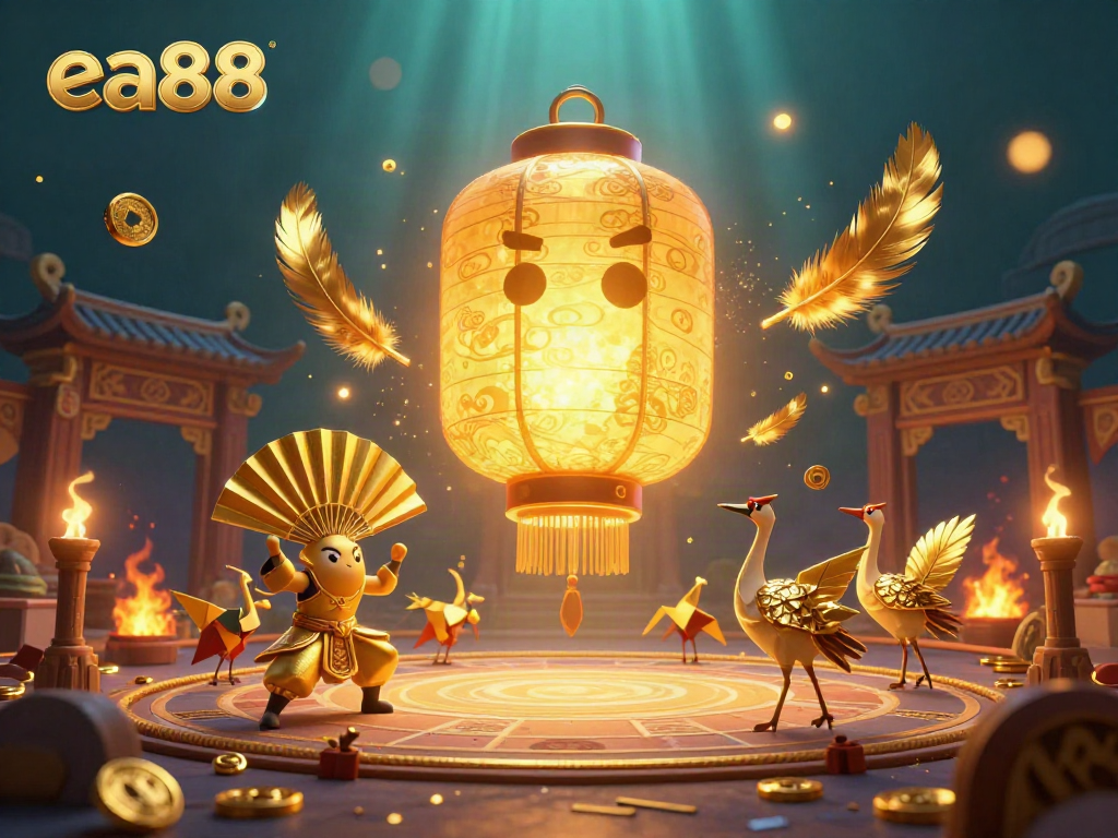 Engage with the vibrant ea88 night market casino scene featuring a golden lantern spirit, warriors, and exhilarating atmosphere.