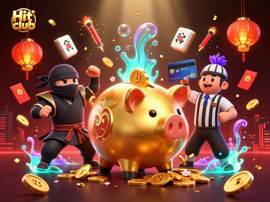 Engage in the thrilling action at Hit club surrounded by festive 3D elements and colorful casino motifs.