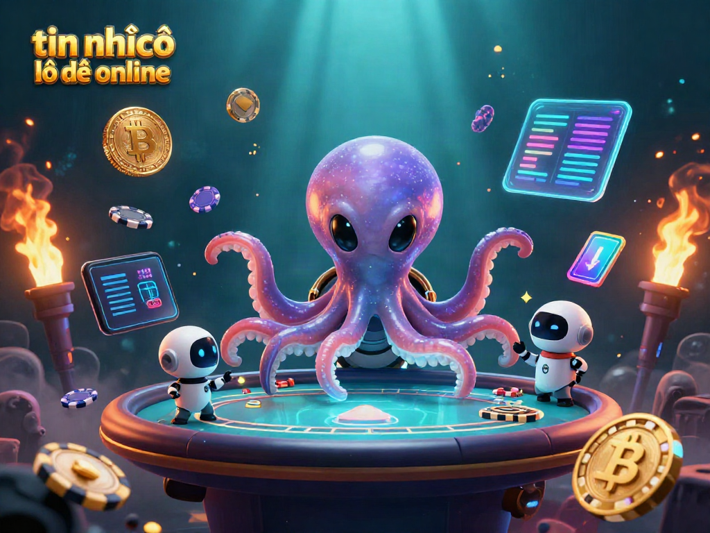 Engage with the latest tin tức lô đề online at a vibrant cosmic gambling scene featuring an alien octopus.