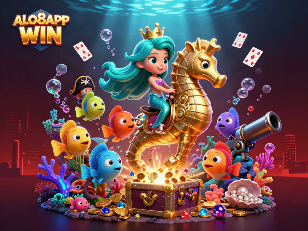 Experience thrills at ALO8APP WIN with vibrant underwater casino gaming illustration featuring a mermaid princess.