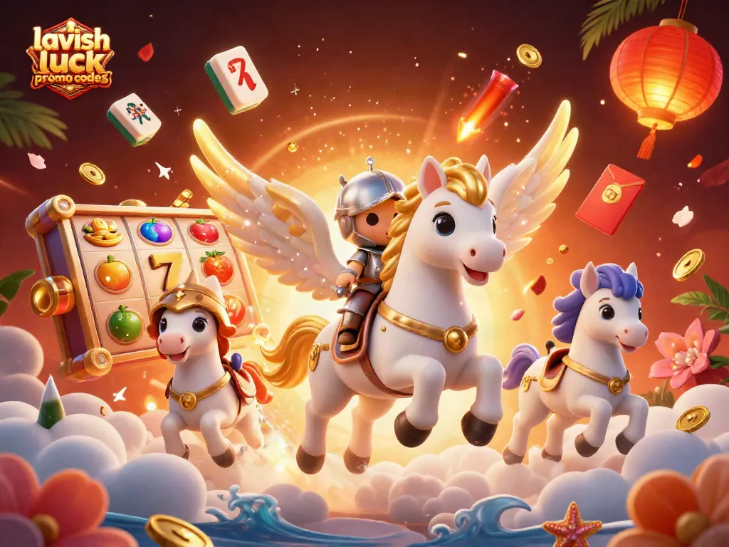 Play with lavish luck promo codes to unlock exciting casino rewards, featuring vibrant characters and game elements.