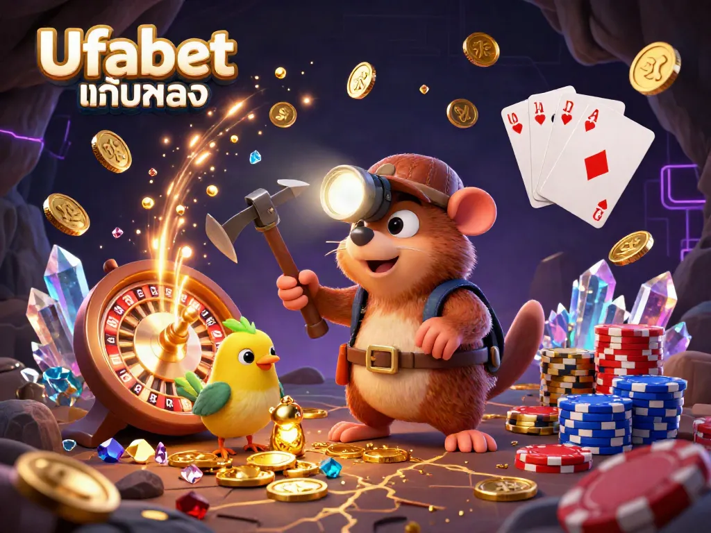 Engage with Ufabet เว็บตรง through an exciting gaming scene featuring golden treasures and casino elements.