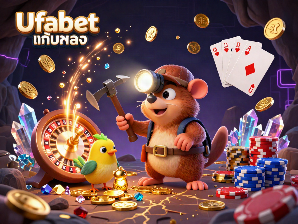 Engage with Ufabet เว็บตรง through an exciting gaming scene featuring golden treasures and casino elements.