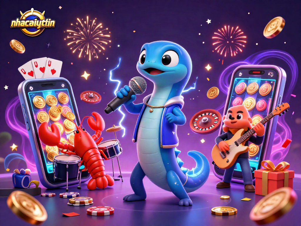Experience the vibrant energy of nhacaiuytin with a 3D illustration of a DJ eel performing in an underwater casino.
