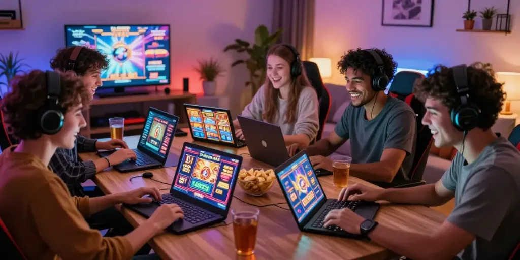 Players enjoying slot online gacor in a vibrant gaming atmosphere