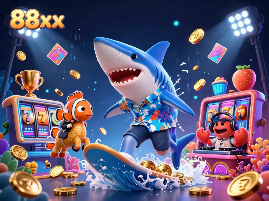 Catch thrilling wins at 88xx's dynamic slot games with colorful characters and casino elements.