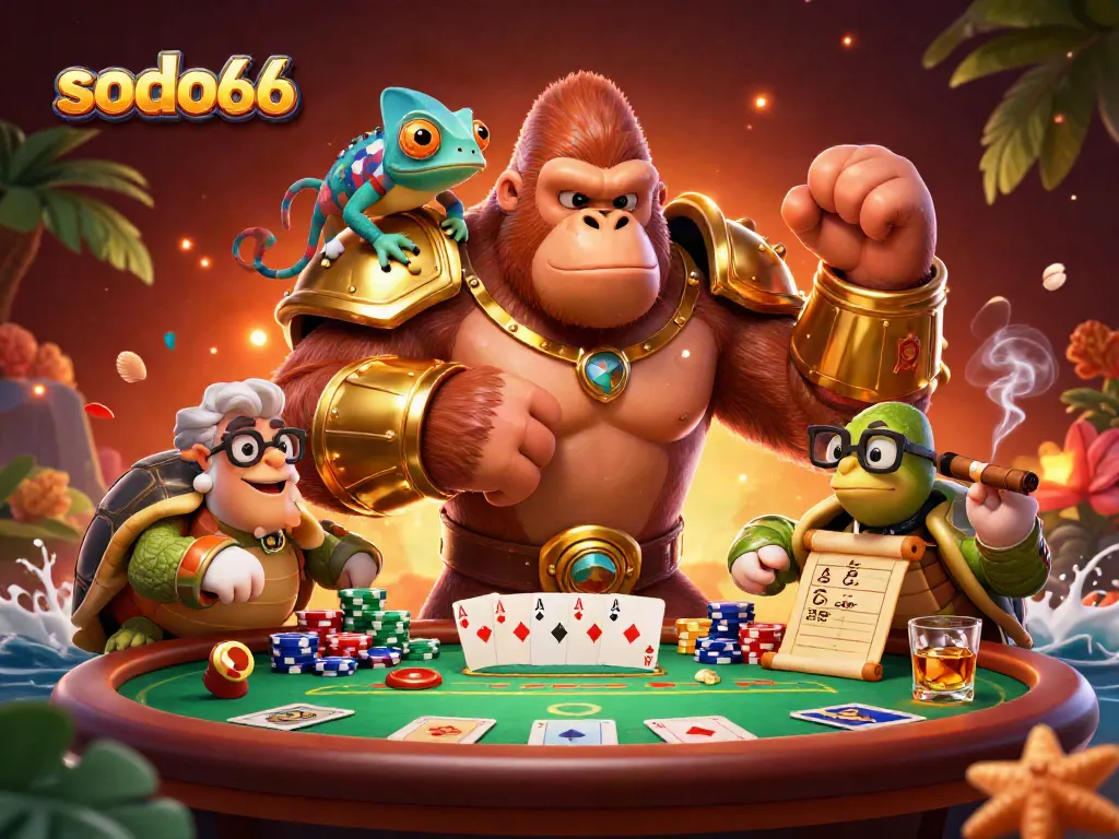 Engage in thrilling gameplay with the sodo66 dynamic casino scene, featuring powerful characters and vibrant casino elements.