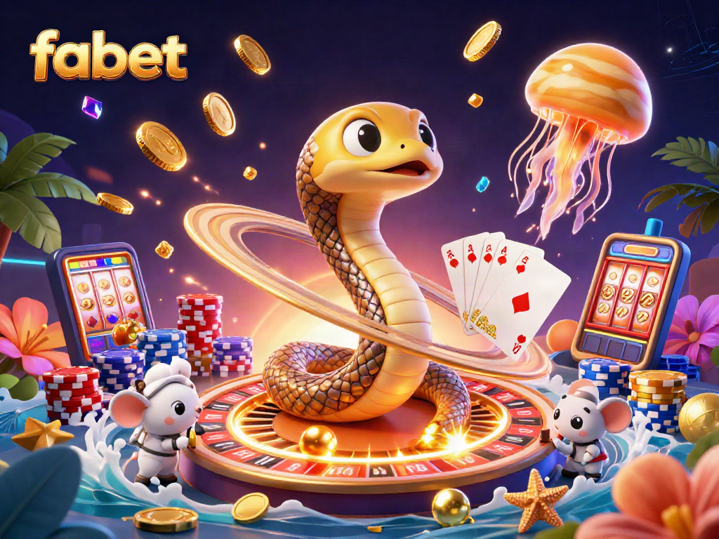 Experience fabet's thrilling atmosphere with animated characters coiling around a roulette wheel.