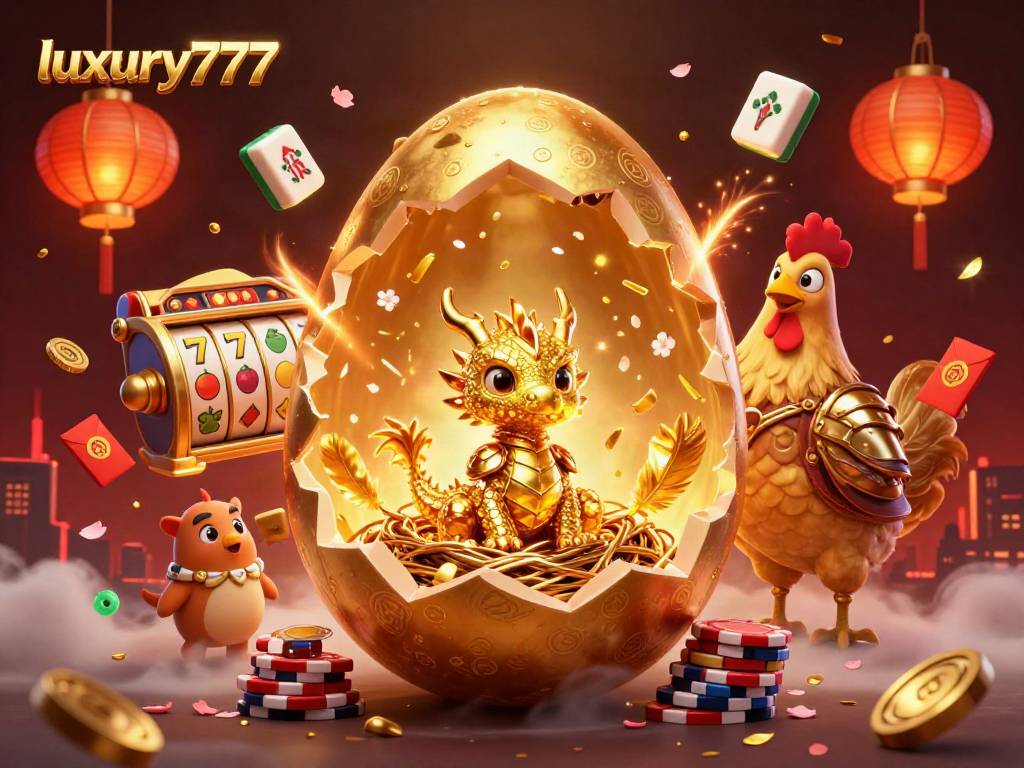 Menangkan jackpot dengan luxury777, karakter emas dan simbol permainan slot yang mengesankan.