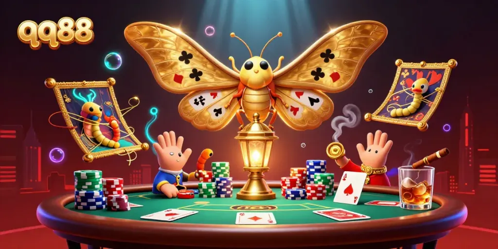 Experience exciting gameplay with qq88, showcasing a vibrant casino scene filled with cards and chips.