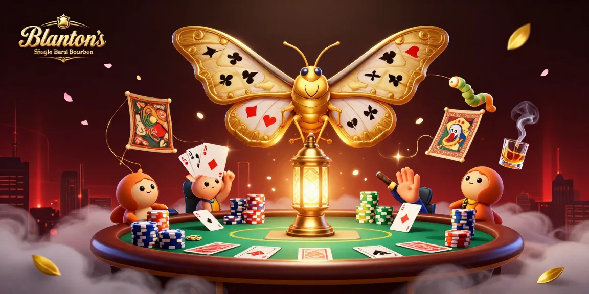 Experience Blanton's Single Barrel Bourbon with a vibrant casino atmosphere featuring poker chips and rich illustrations.