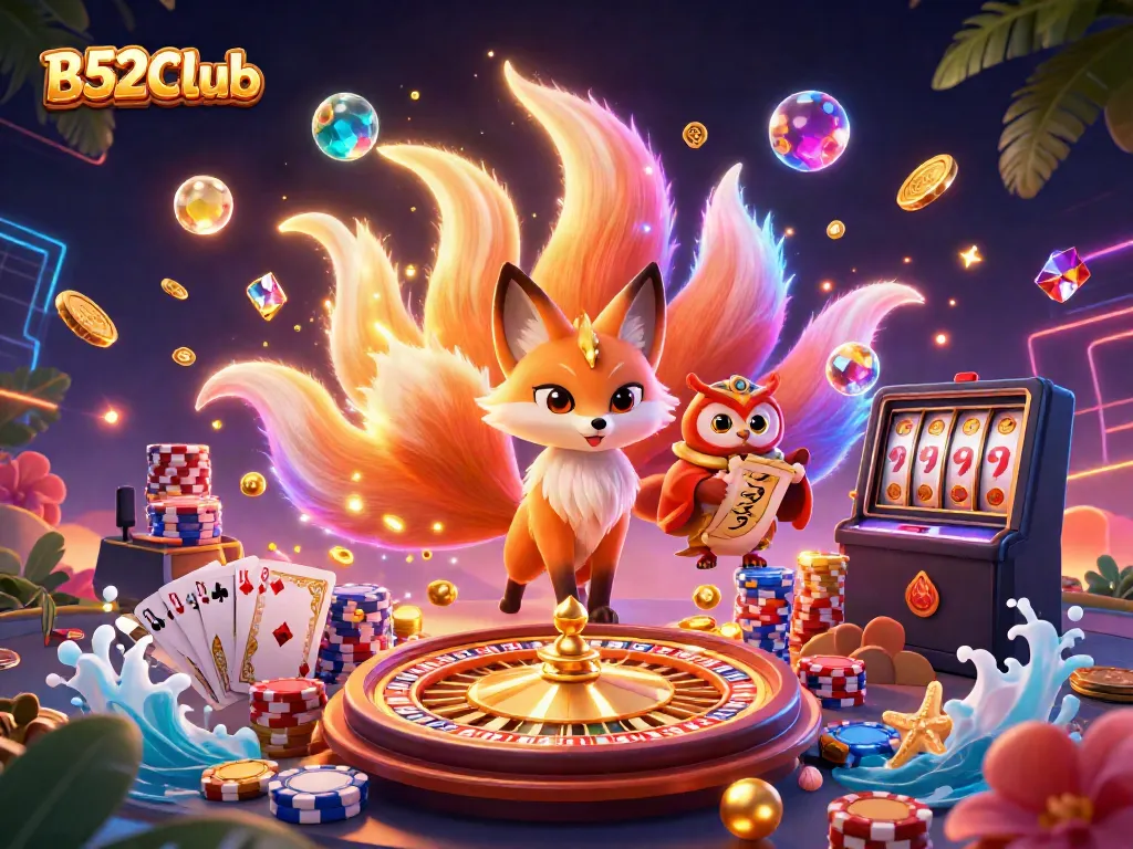 Engage in winning strategies at B52CLub with vibrant casino spirit characters and dynamic gaming elements.