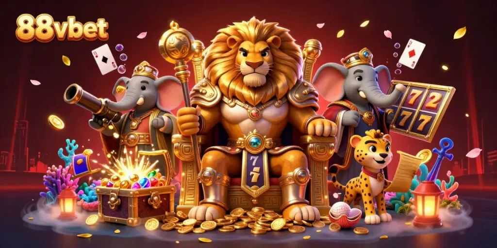 Experience thrilling gameplay with 88vbet in a vibrant 3D casino illustration full of excitement.