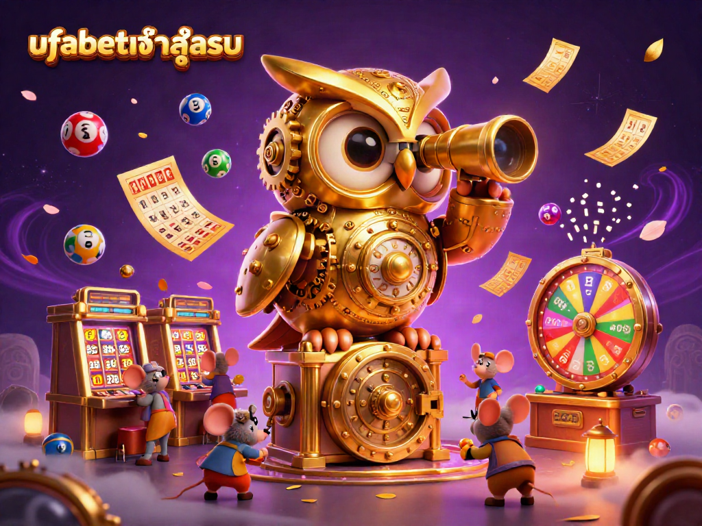 Experience ufabetเข้าสู่ระบบ in a vibrant, cinematic 3D casino scene filled with colorful game elements.