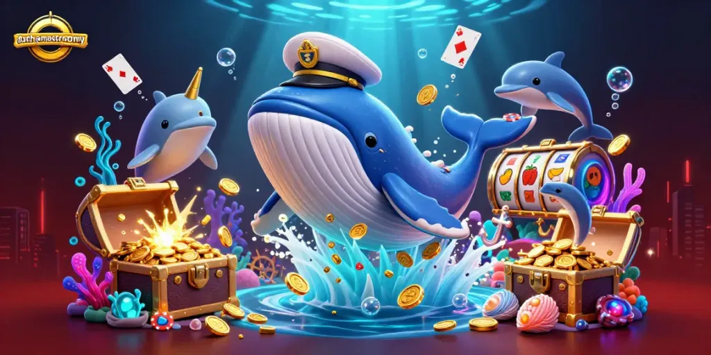 Experience thrilling gameplay at durhamastronomy while the whale and dolphins celebrate with poker chips and coins.