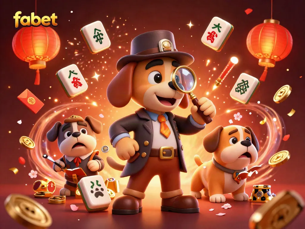 Experience the thrill of fabet gaming with a detective uncovering poker chip clues in a festive scene.