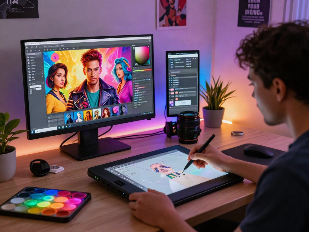 Innovative porn ai generator artist workspace creating interactive adult-themed digital art.