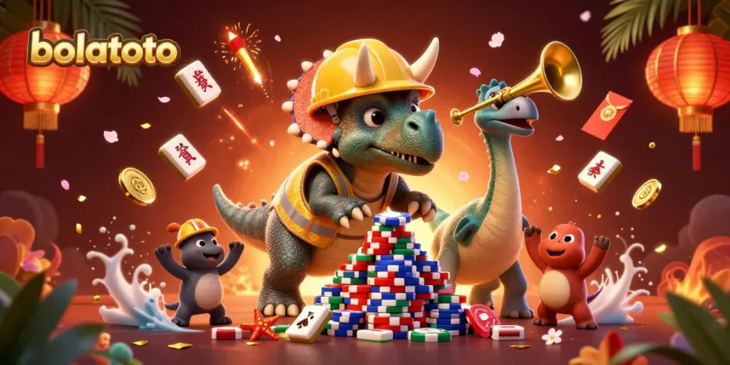 Engage in thrilling gameplay with bolatoto featuring 3D characters celebrating casino wins.