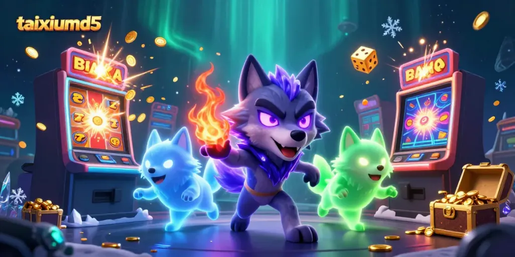 Experience thrilling gameplay with taixiumd5 featuring a dynamic scene of slot machines and ghostly wolves.