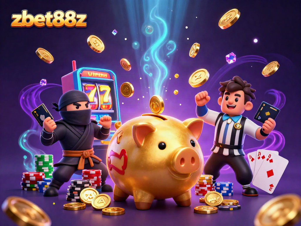 Experience thrilling wins with zbet88z featuring a dynamic casino scene with engaging characters.