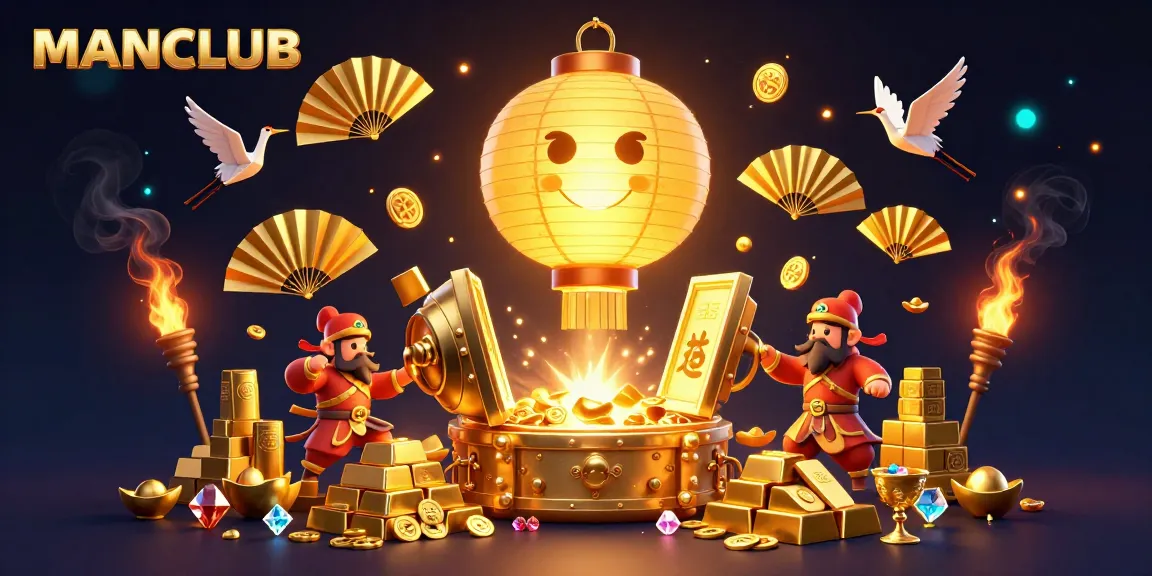Bet big and win with MANCLUB's vibrant casino atmosphere, showcasing golden winnings and lucky charms.