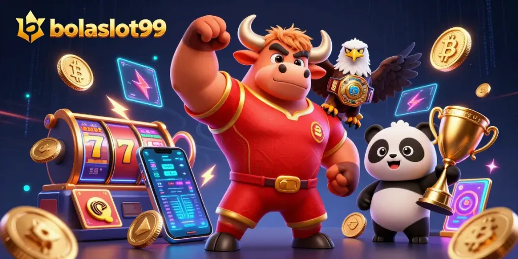 Win big with bolaslot99 in a vibrant 3D casino scene showcasing exciting gaming action.